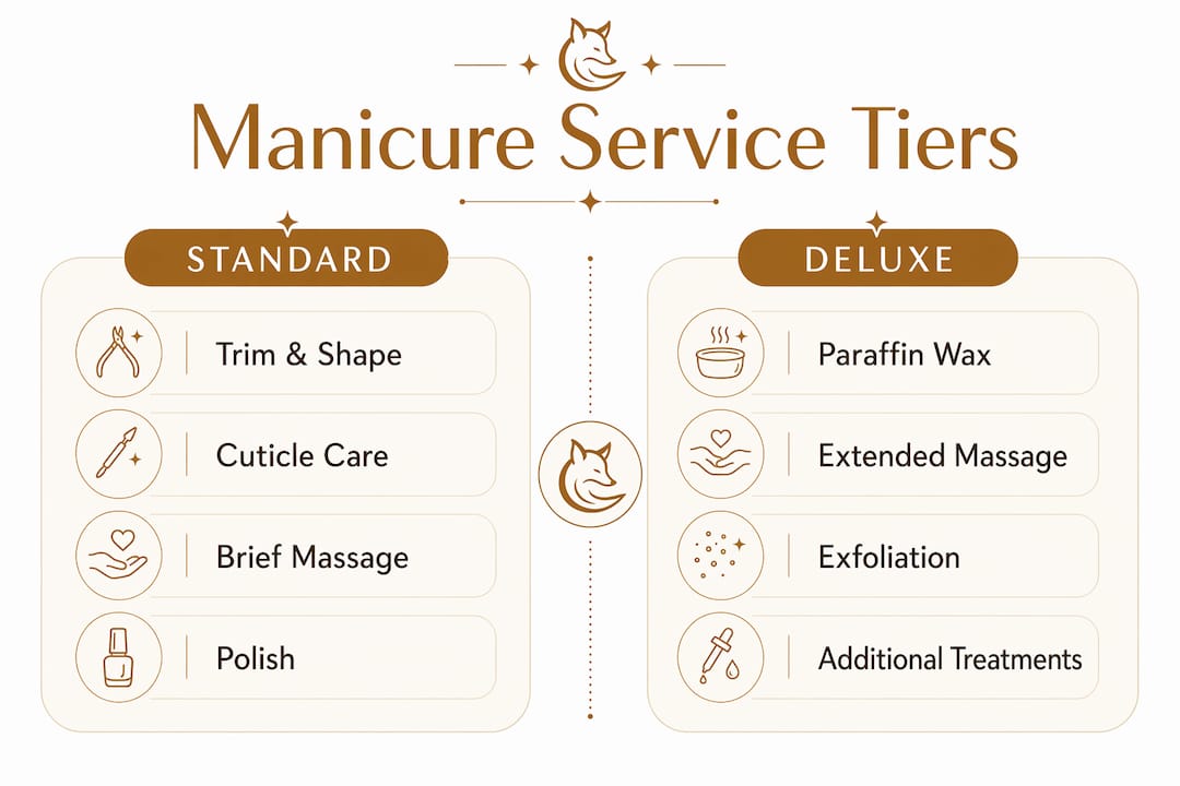 Infographic comparing standard and deluxe manicure inclusions