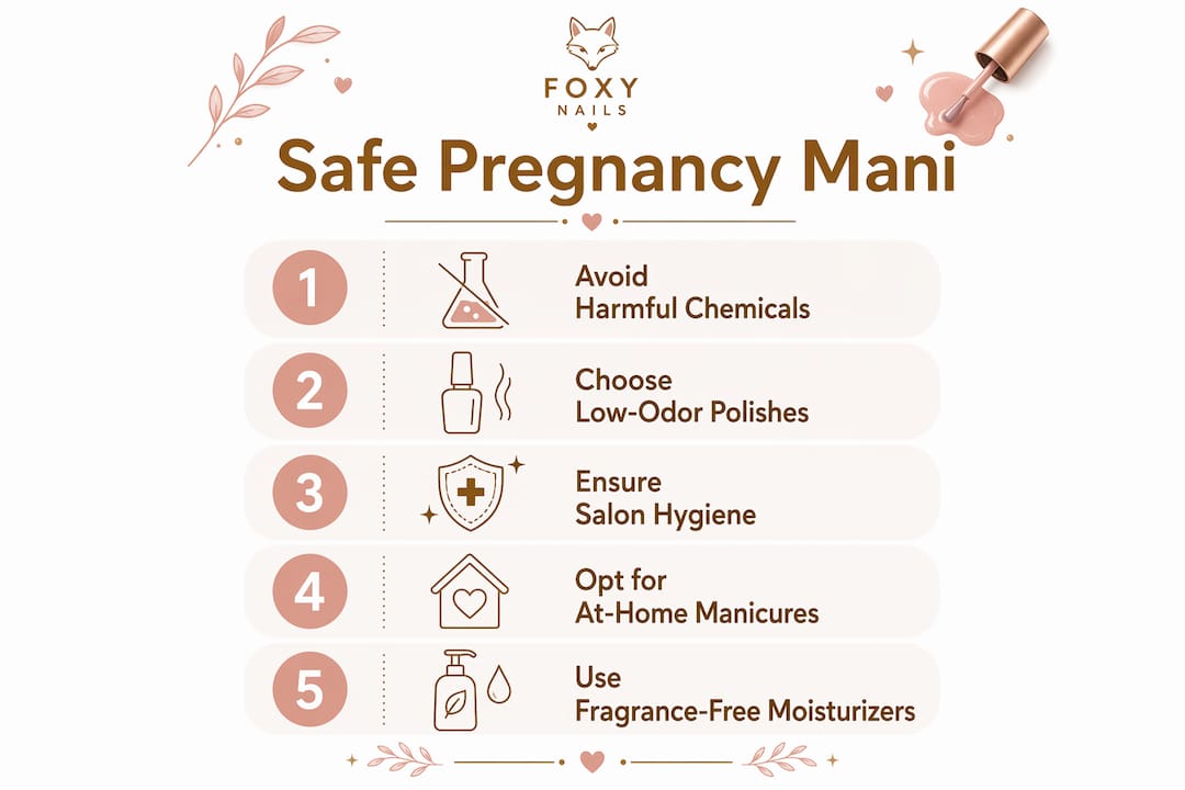 Infographic explaining safe manicure steps during pregnancy