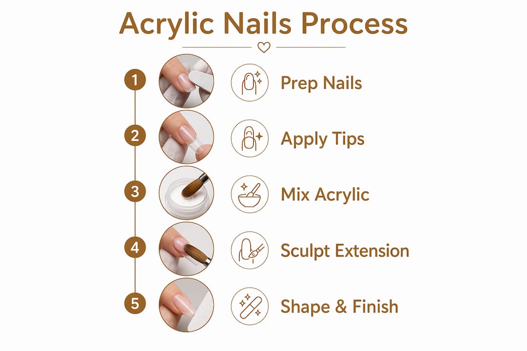 Infographic showing acrylic nails application steps