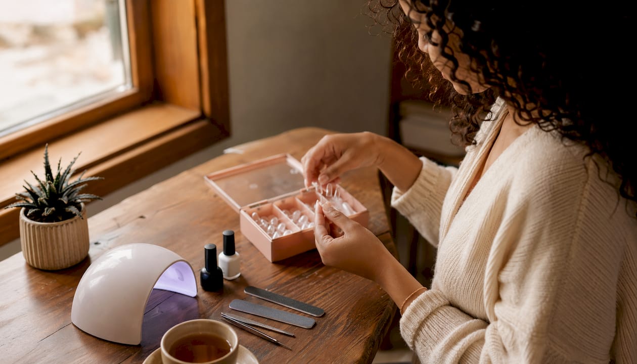 Home gel x nail application preparation setup