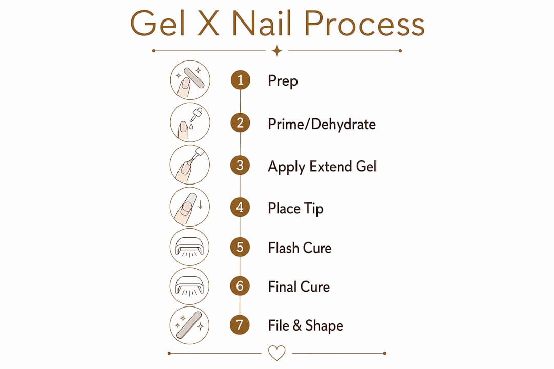 Infographic illustrating gel x nail application steps