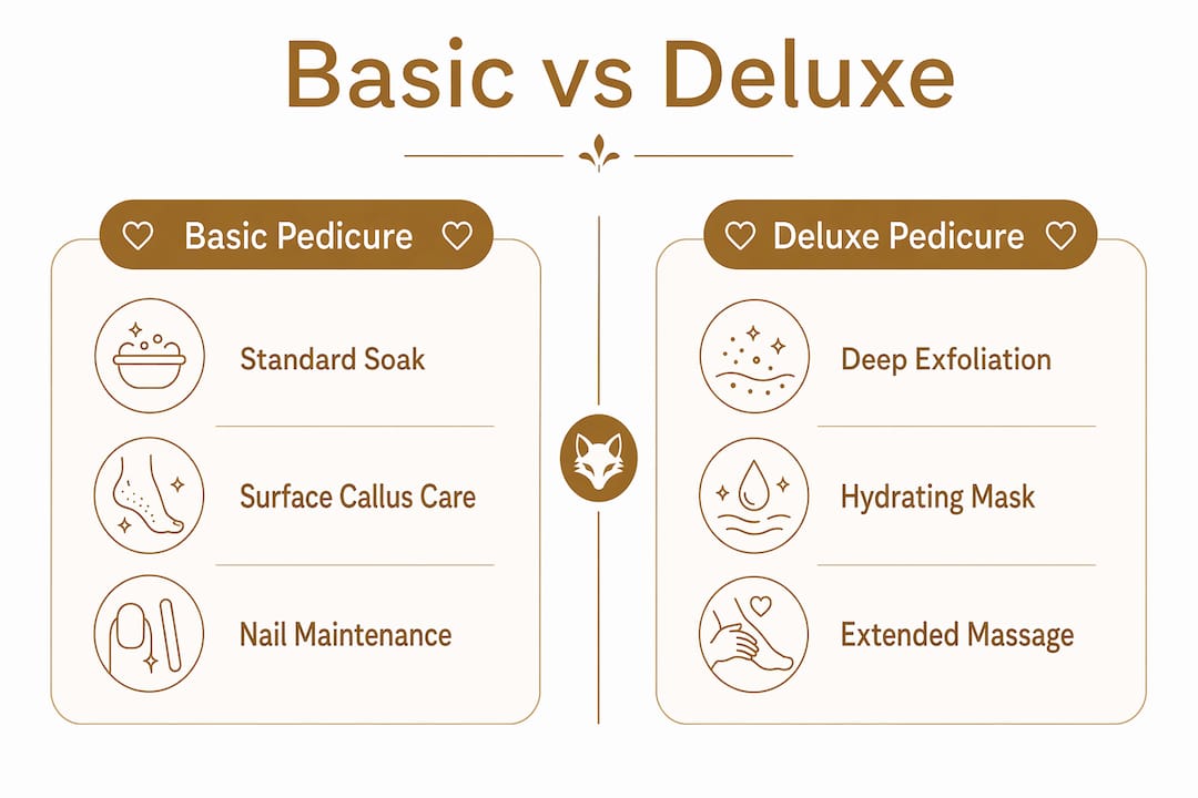 Infographic comparing basic and deluxe pedicure features
