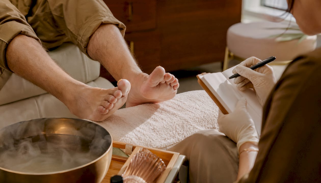 Foot care consultation with technician