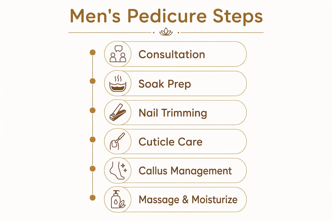 Infographic showing men's pedicure step-by-step process
