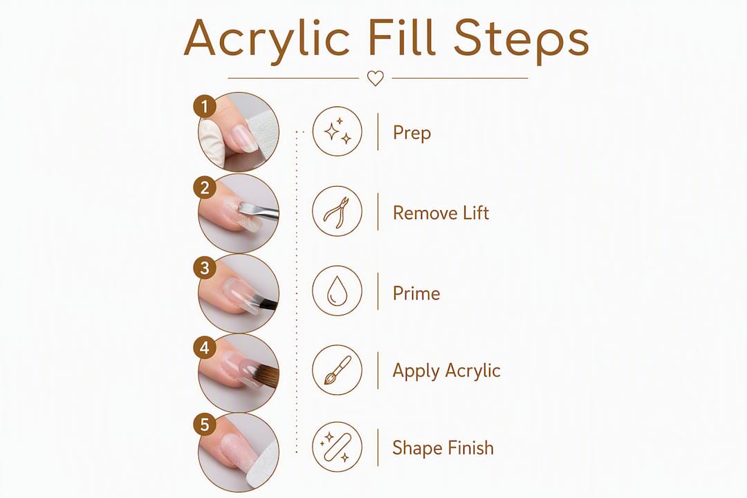 Infographic illustrating acrylic fill process steps