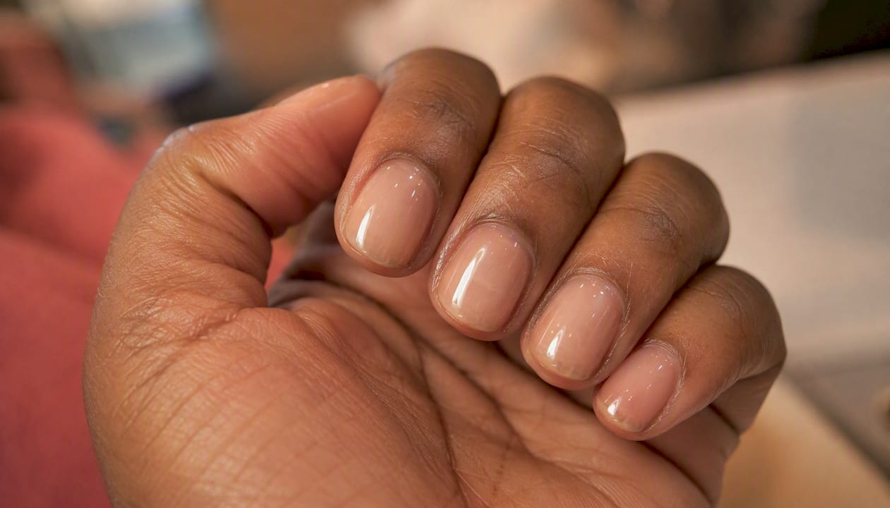 Close-up of nails with durable acrylic overlay