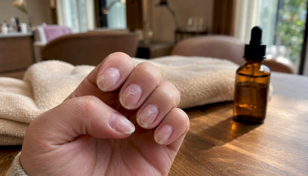 Close-up of damaged natural fingernails