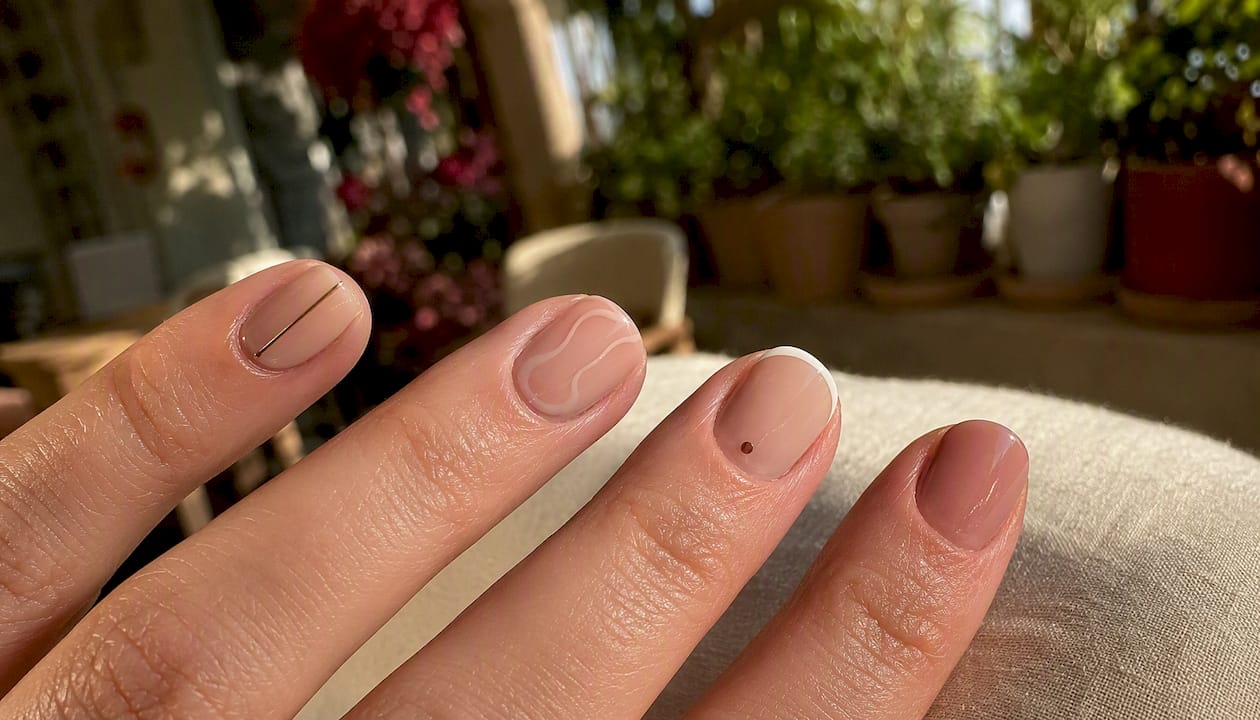 Five nails with different minimalist designs