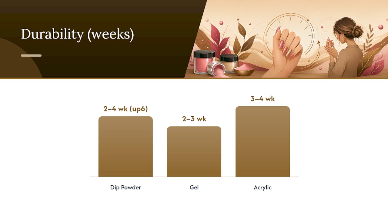 Comparison of dip powder, gel, and acrylic nail features