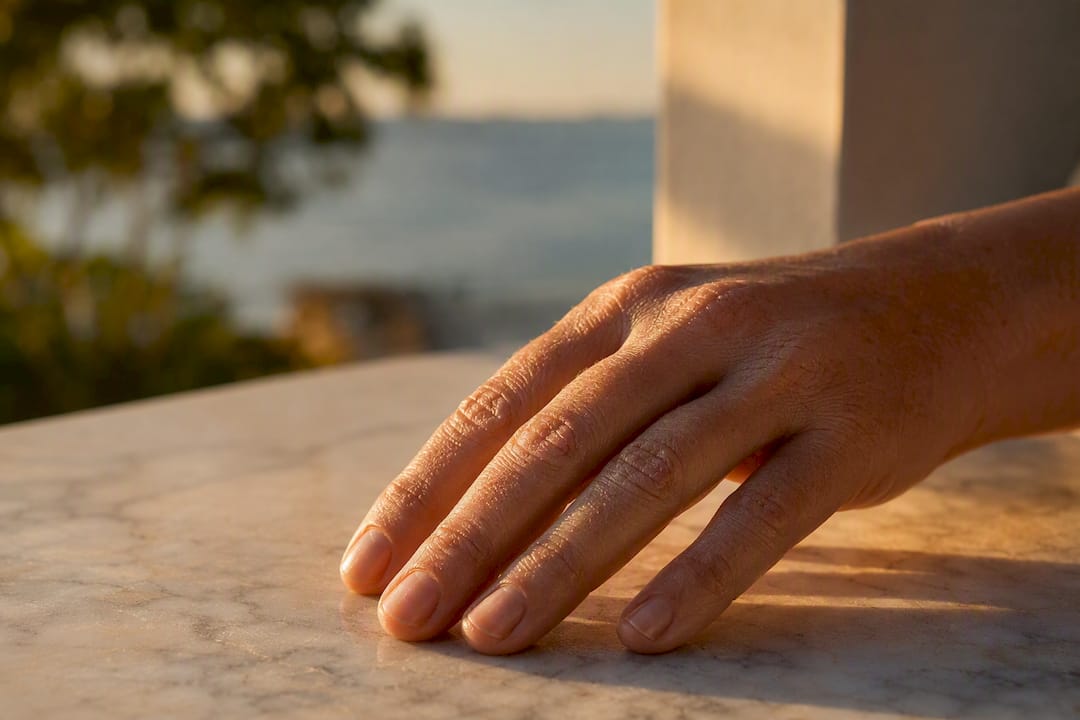 Close-up of hand skin in sunlight