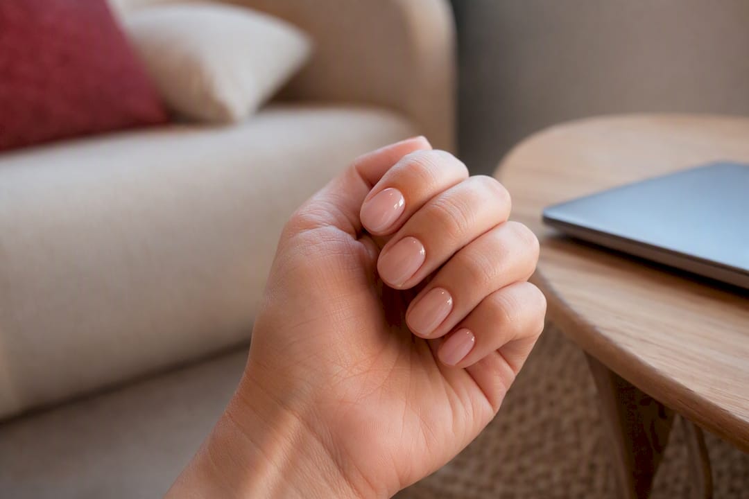 Hand with natural round shaped nails