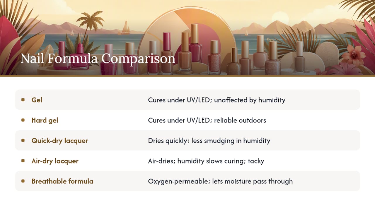 Comparison chart of nail polish formulas in heat and humidity
