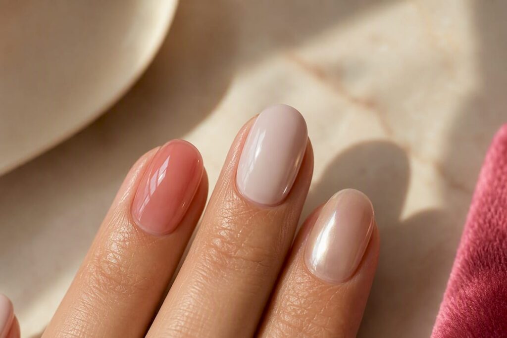 Spring nails in milky jelly glazed finishes