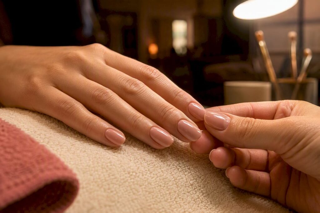 Fresh gel manicure checked at salon