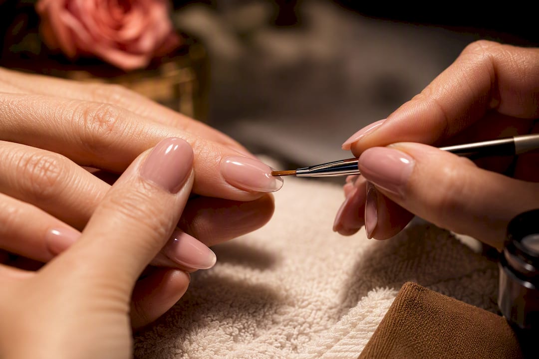 Technician sealing gel nail free edge
