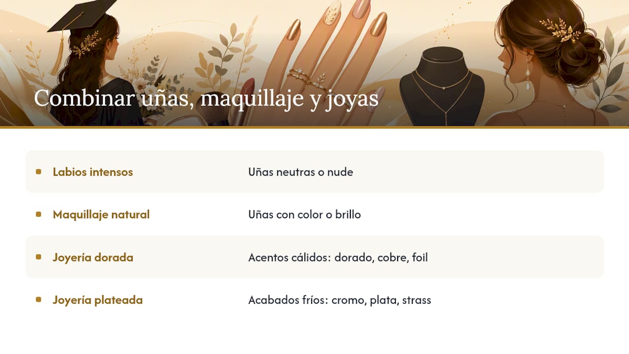 Guía para combinar uñas, maquillaje y joyas