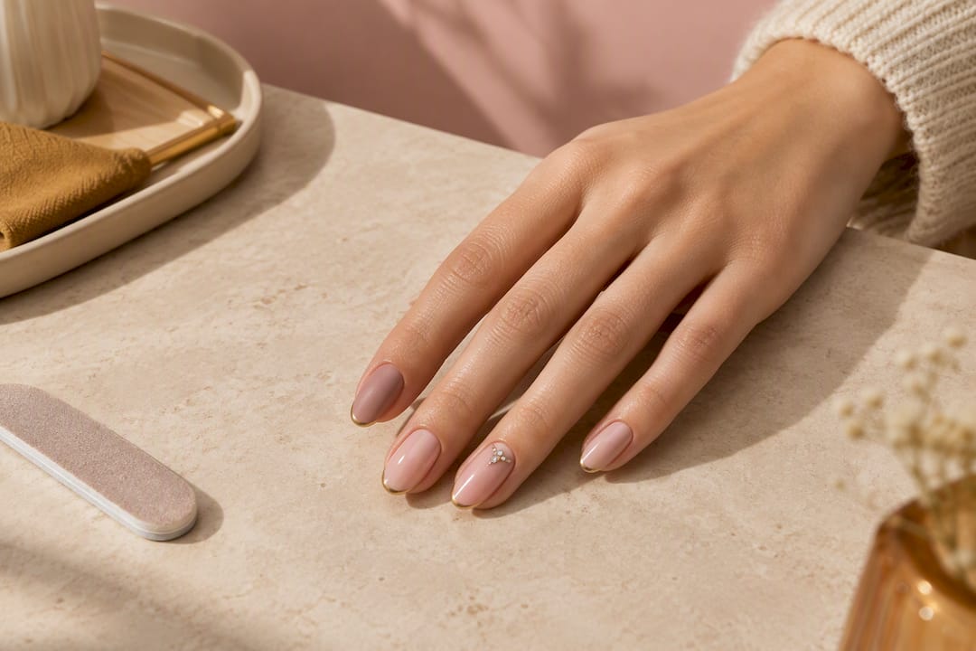 Diseño mate y brillante en uñas almendradas
