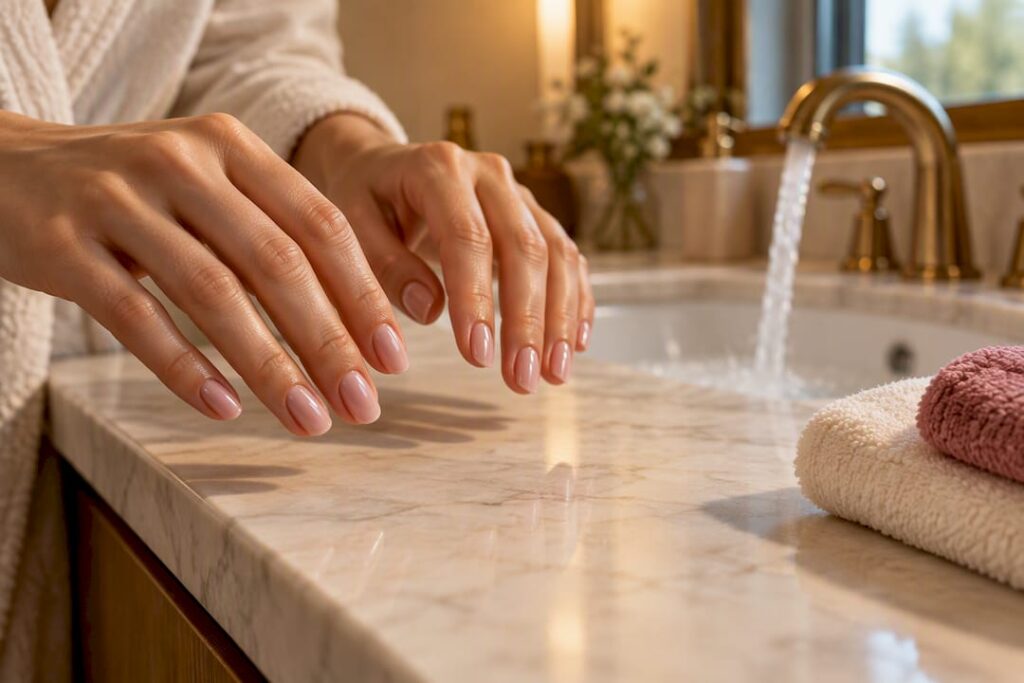 Fresh gel manicure protected from water