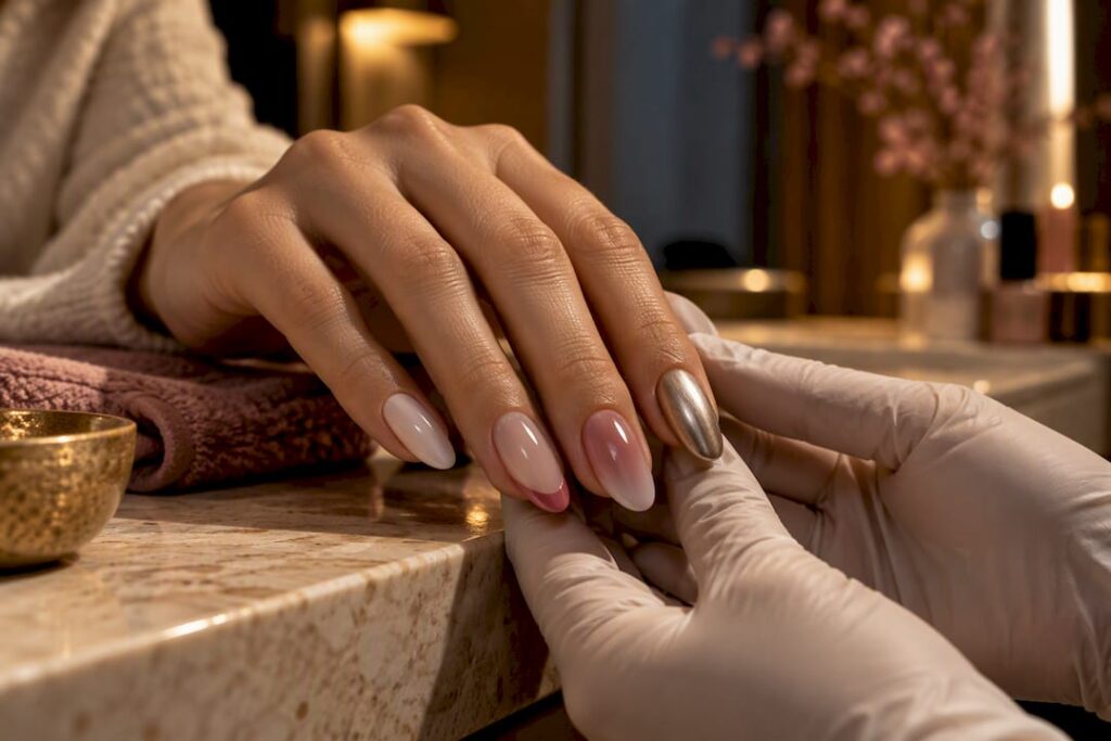 Editorial hand showing 2026 nail art finishes