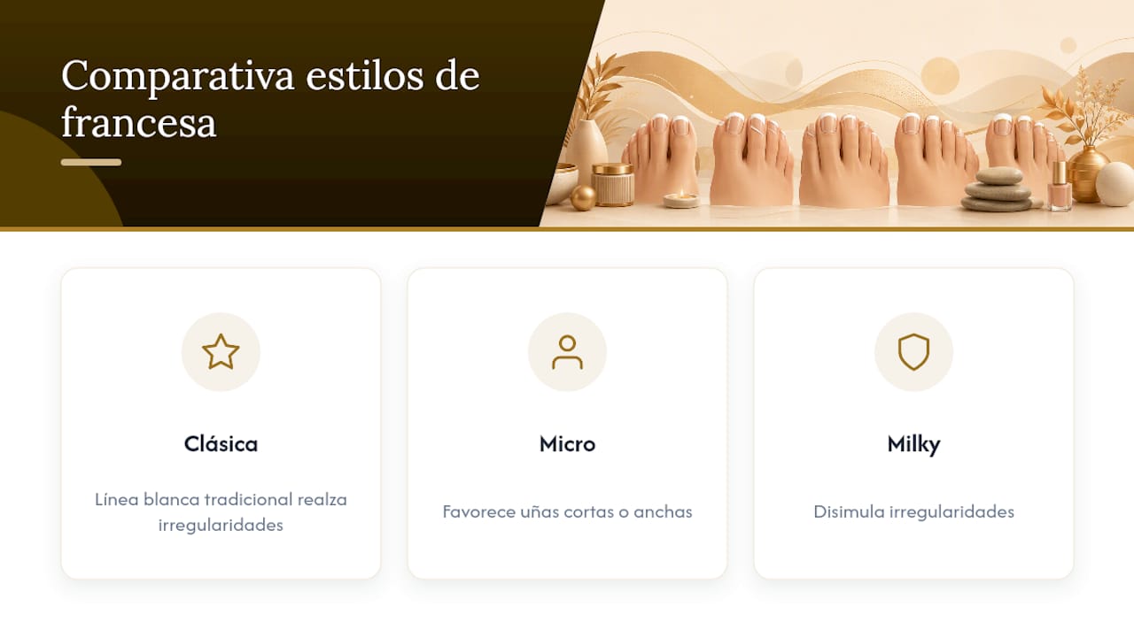 Comparativa de estilos de pedicura francesa