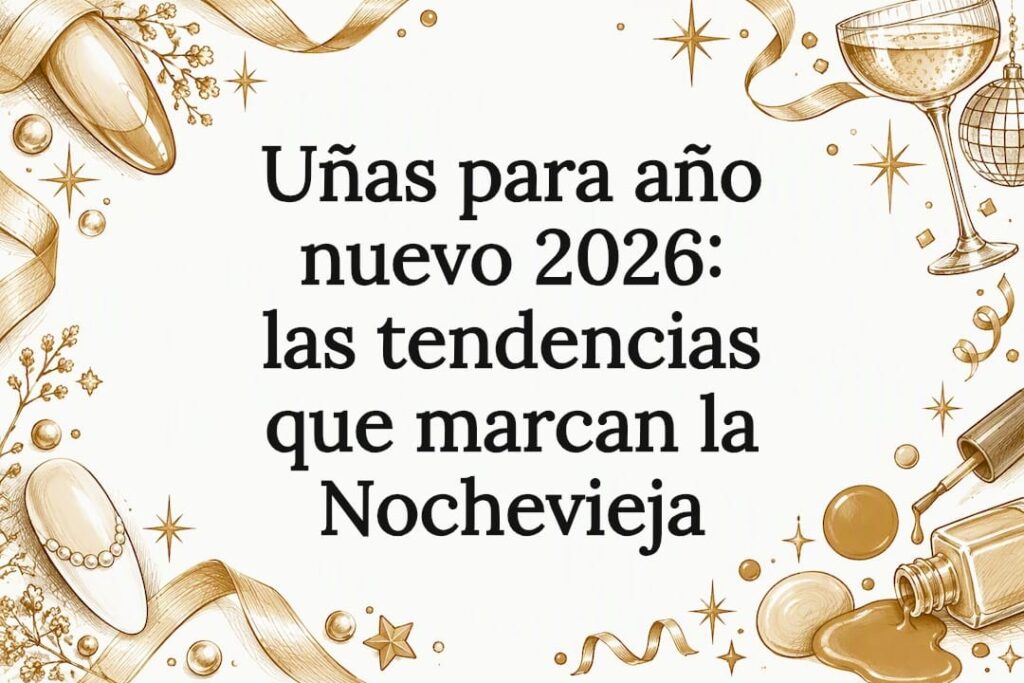 Tarjeta ilustrada con las últimas tendencias en uñas para fiestas
