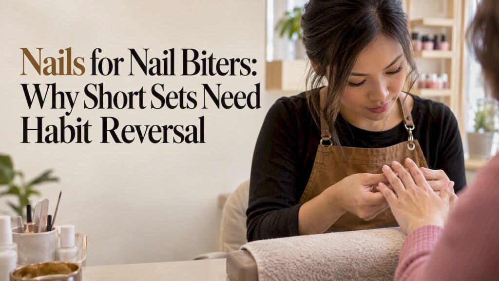 Technician examining short natural nails