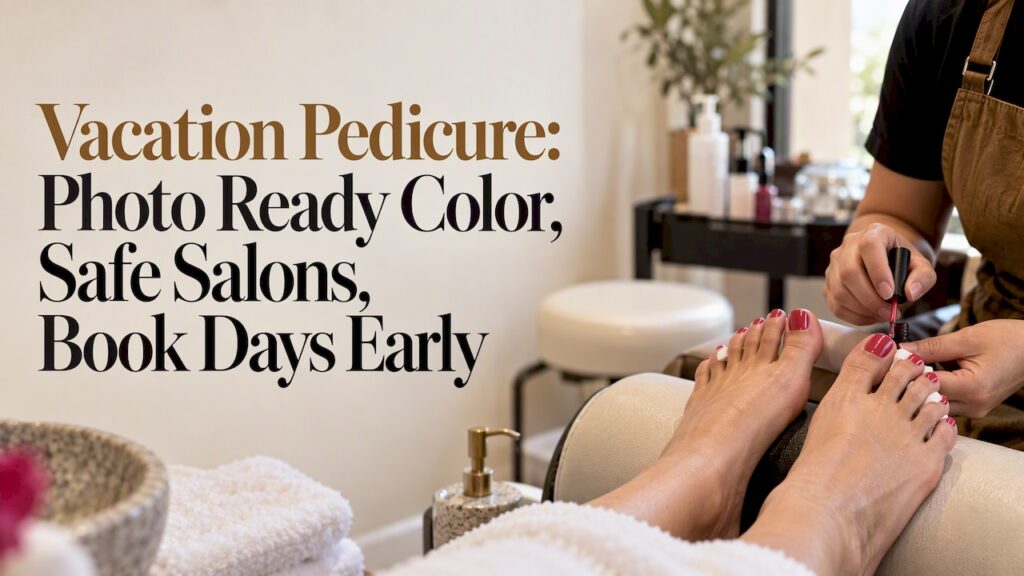 Fresh rose-coral pedicure in a salon