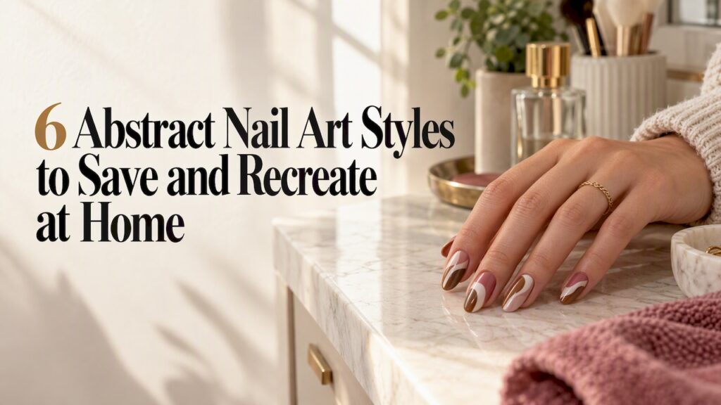 Abstract nail art in warm rose and cream