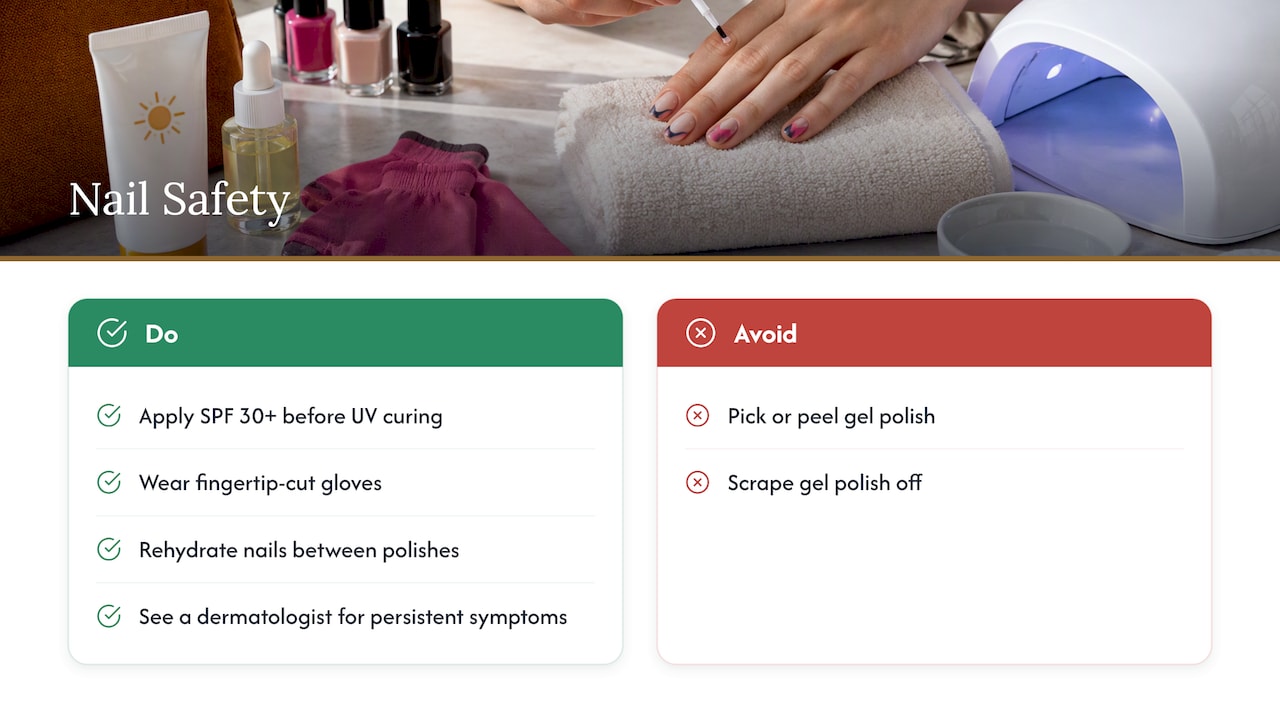 Nail safety guidance for UV curing and irritation