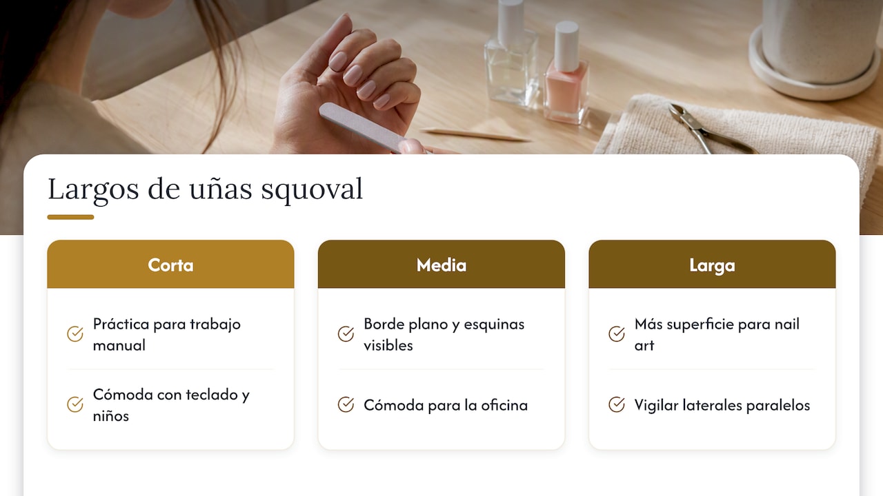 Comparación de largos de uñas squoval